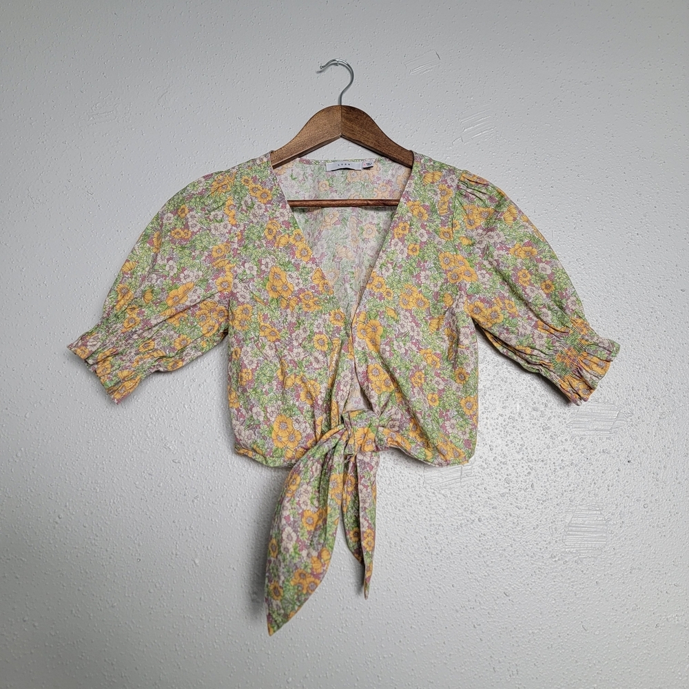 LUSH Floral Tie Front Crop Top